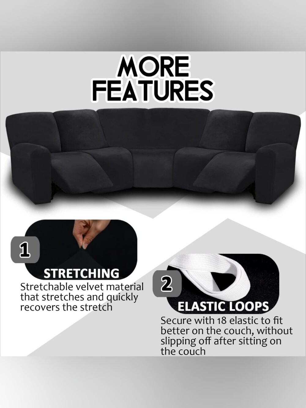Luxury Black Reclining Sectional Sofa Cover Bring The Old Into New Again - Picture 6 of 9
